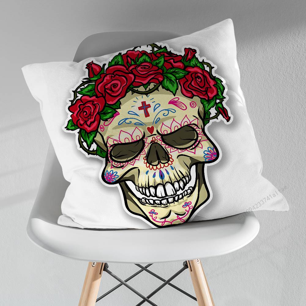 Day of the Dead Sugar Skulls Throw Pillow Case Living Room Sofa Cushion Cover For Home Bedroom Decoration Protector
