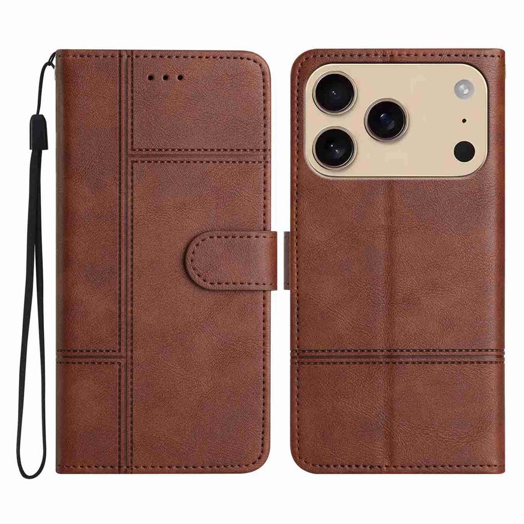 For iPhone 17 Pro Max Wallet Case Line Imprinted Cowhide Texture PU Leather Phone Cover