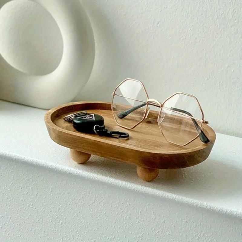 1pc Multi-functional Wooden Tray, Suitable for Aromatherapy, Key Storage, Etc. - Elliptical Design