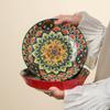 Round Dinner Plate Colorful Meal Dish Salad Dish Bohemian Ceramic Plate Fruit