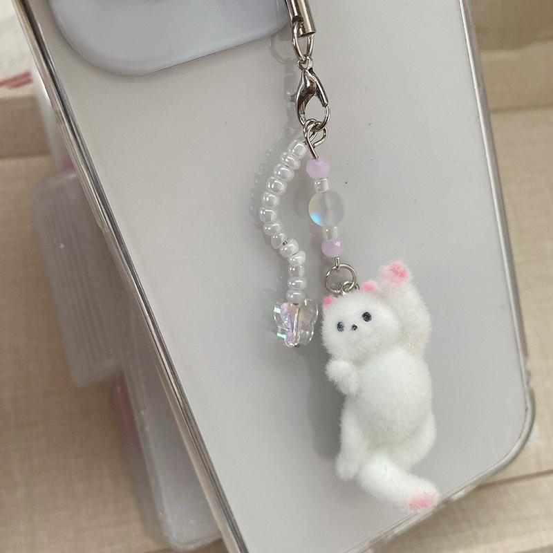 Cartoon Cat Catching Butterfly Chain Keychain Student Cute Bag Pendant Anti Lost Phone Lanyard Strap Women Girls Gift
