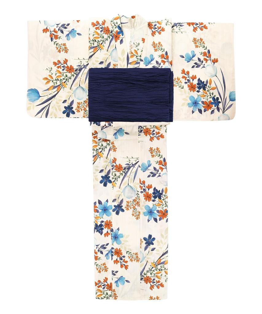 Юката Set for Change 4 Piece Set Heiko Junior Girls H [KYOETSU] Девочки, цвет экрю, плетение, (Юката, Оби) (7.Цветущий букет, 150см)