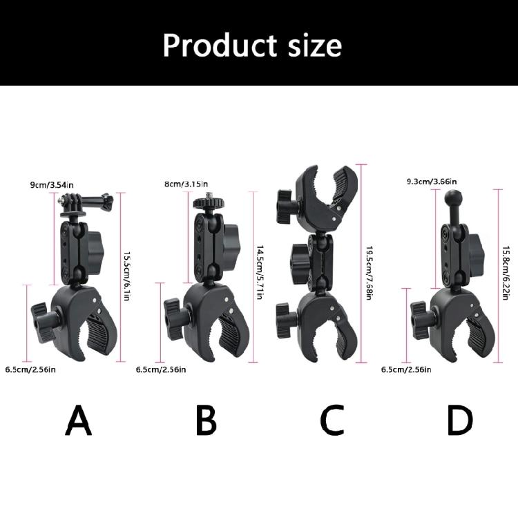 Round-Tube Camera Mounting Clamp with Locking Knobs and Side Threaded Mounts for Organized Accessory Attachment