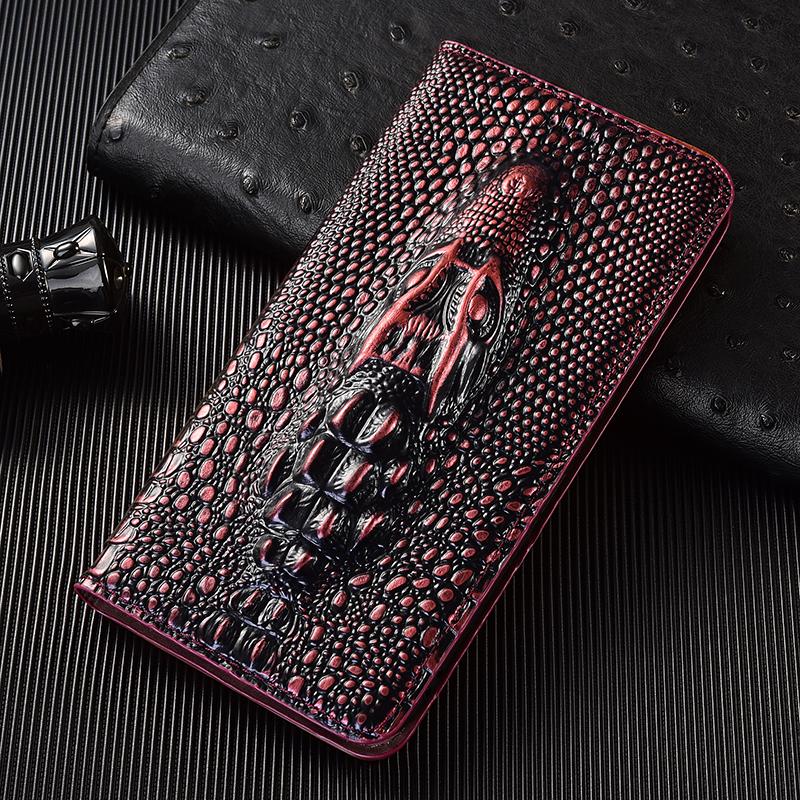 Ретро Чехол-книжка из Натуральной Кожи с Головой Крокодила для Samsung Galaxy S10 S20 S21 S22 S23 S24 S25 FE Note 8 9 10 20 Plus Ultra