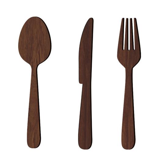 3Pcs/Set Wooden Cutlery Wall Decoration Home Kitchen Background Wall Art 3D Cutter