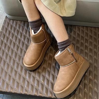 2024 Модная женская обувь Короткие плюшевые женские сапоги Новые повседневные ботинки с боковой молнией Женские горячие продажи Круглый носок Плоские туфли Зимние сапоги