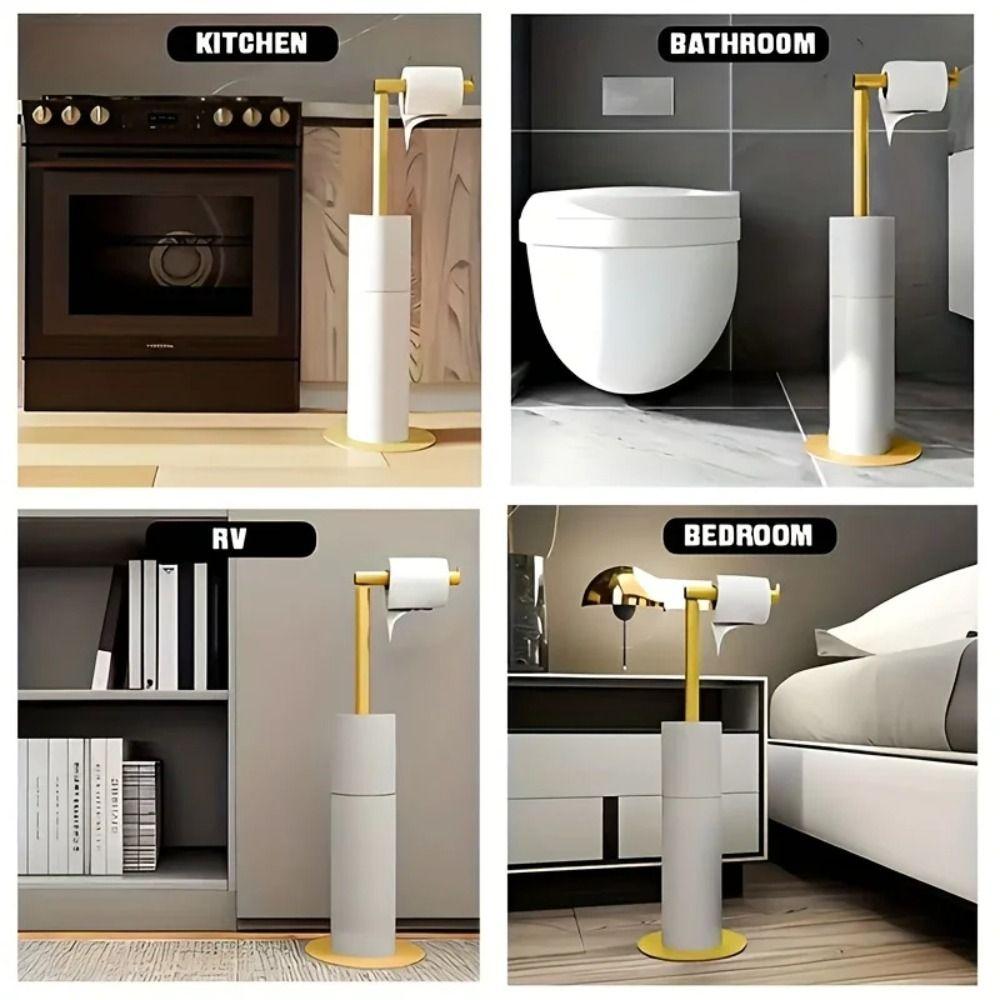 Rust-Proof Stainless Steel Paper Roll Stand Single Pole Floor Standing Paper Dispenser Bedroom