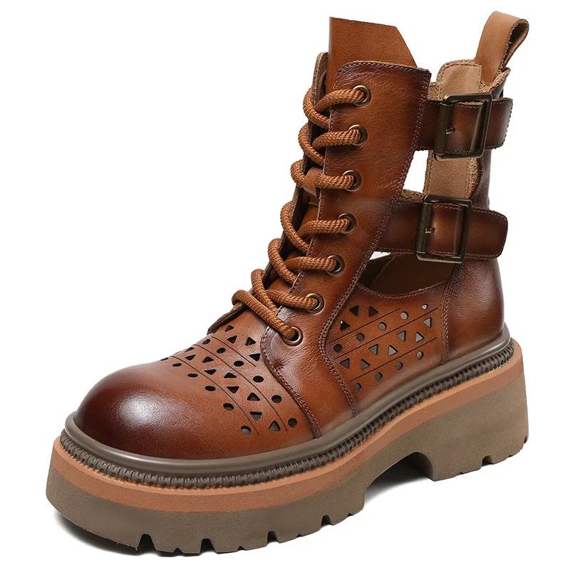 New Women's Leather Sandals Quality Platform Hollow Roman Women's Wedge Sandals Classic Leather Boots for Women