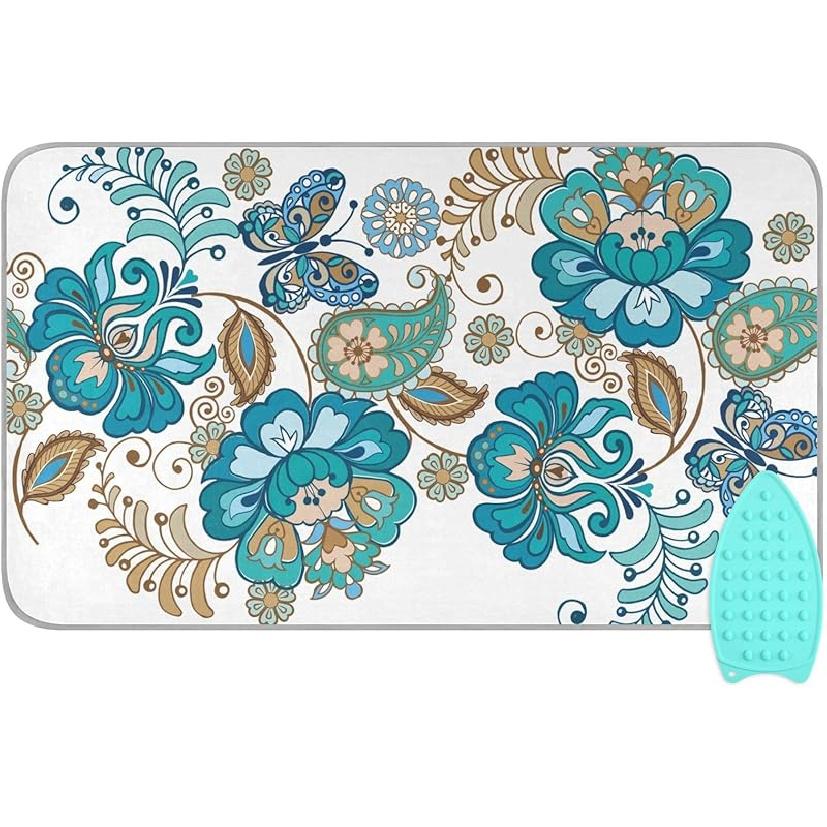 Коврик для глажки для стола Портативное дорожное одеяло для глажки Чехлы для гладильной доски Коврик для прессования Подушки для термопресса 27,6x47,2 дюйма Серые цветы