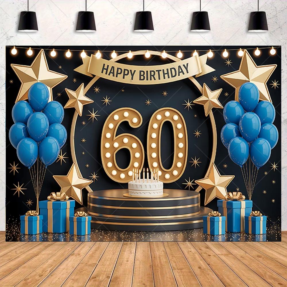 Backdrop banner for 60th birthday party, rose gold balloons, photography props, gifts, background decorations39