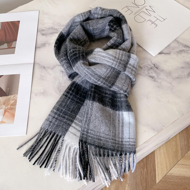 New Pure Wool Plaid Scarf British Men and Women Couples Winter Warm Double-sided Fringed High-end Scarf