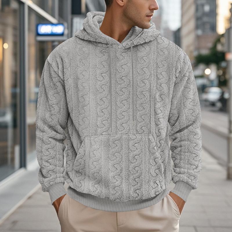 Мужская спортивная повседневная толстовка с капюшоном из европейского жаккардового флиса под тедди - Коллекция Осень/Зима