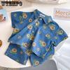 Джинсовый костюм для мальчиков 1-5 лет, летний модный повседневный тонкий джинсовый костюм для мальчиков с принтом хризантем, повседневный комплект из двух предметов