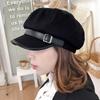 Pu Leather Edge Octagonal Hat for Women Autumn and Winter Retro Japanese Youth Newspaper Baby Hat Korean Style Belt Buckle Duck Tongue Painter Hat