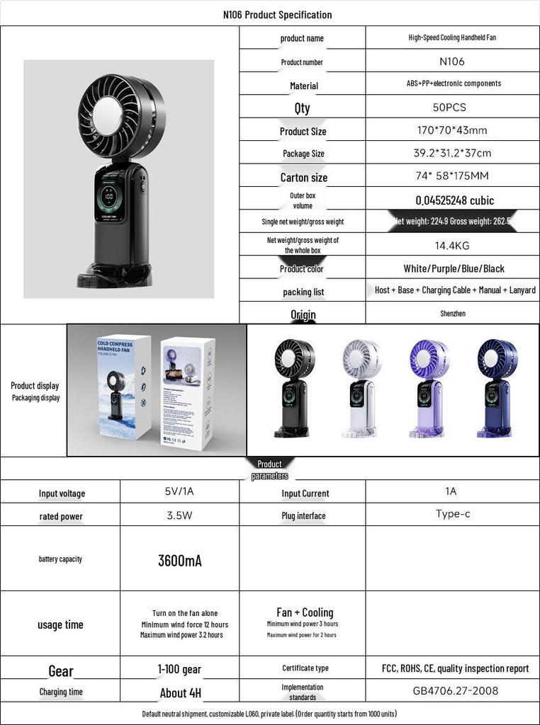 2026 Mini Handheld Fan: Portable, Folding, Neck-Worn with Digital Display & Semiconductor Cooling.