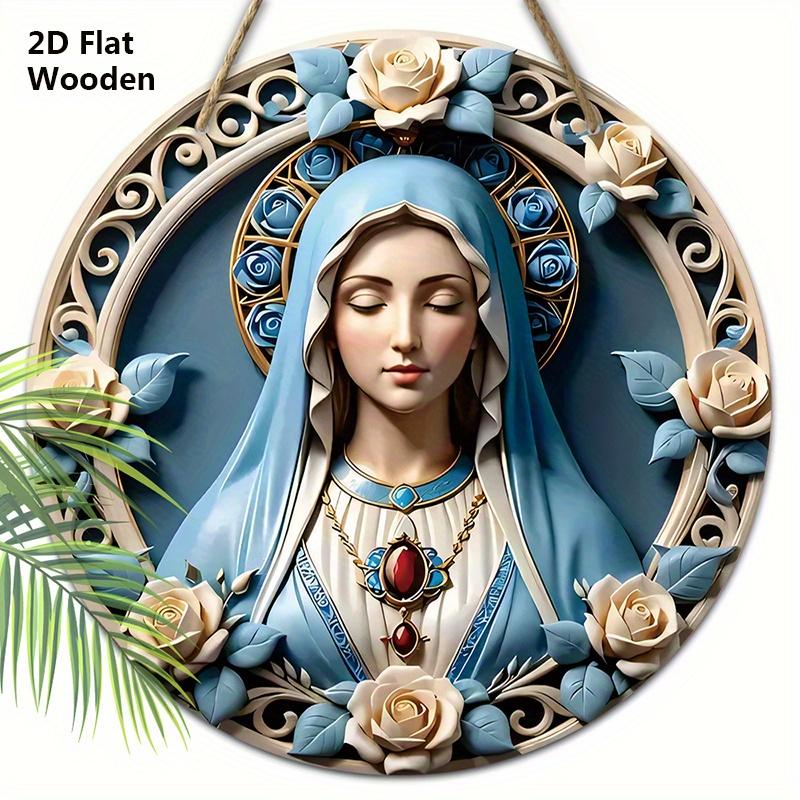 Элегантная деревянная табличка с узором Богоматери, уникальная круглая табличка для настенного декора, подвеска на входную дверь, идеальное праздничное украшение