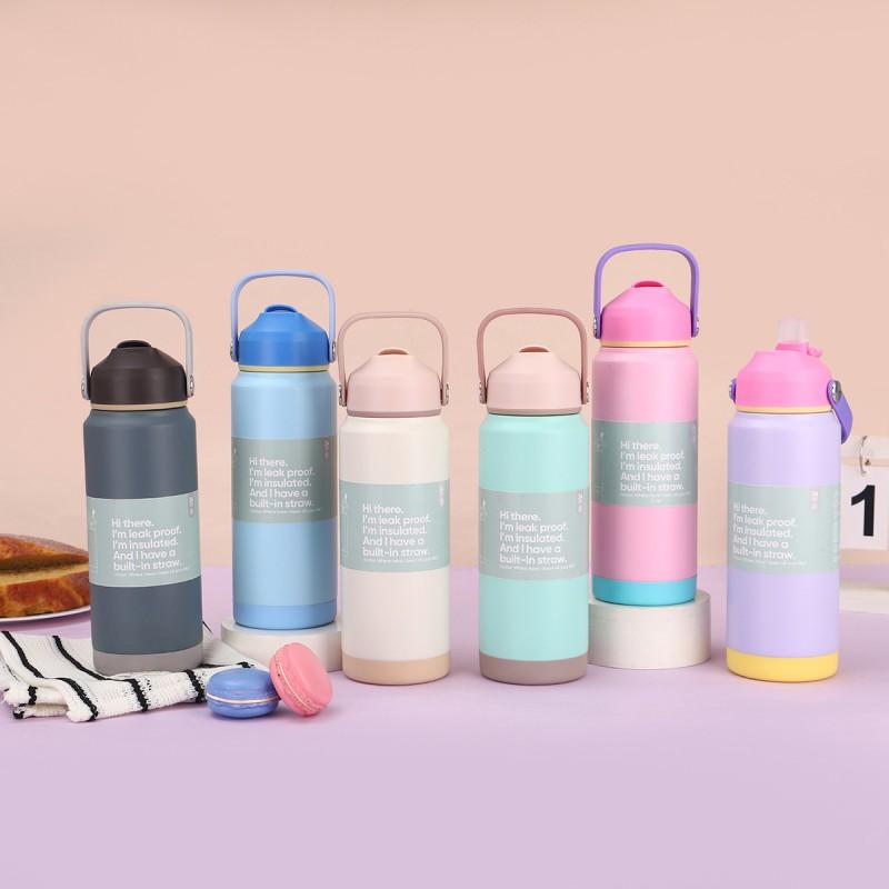 Pastel Color Stainless Steel Vacuum Insulated Travel Tumbler With Straw Lid 24oz Portable Thermos Women Men Outdoor Office