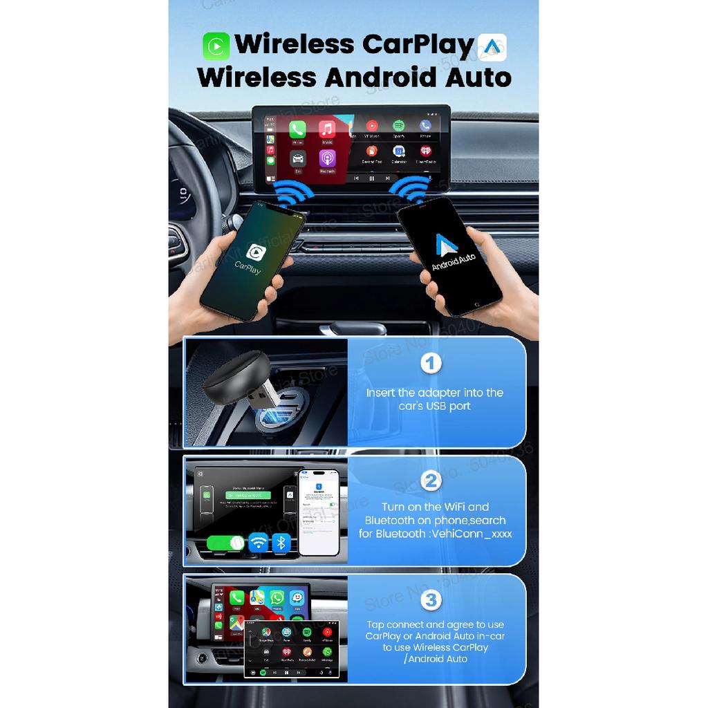 Мини-адаптер CarlinKit Mini Ultra 3 для беспроводного Android Auto и CarPlay, WiFi 2,4 ГГц и 5 ГГц, BLE, Автоматическое подключение, Обновление OTA, Мини-смарт-бокс для автомобиля