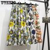 Spring/Summer Women's Printed Half Length Skirt Fragmented Floral Umbrella Skirt Mid Length Skirt A-line Skirt