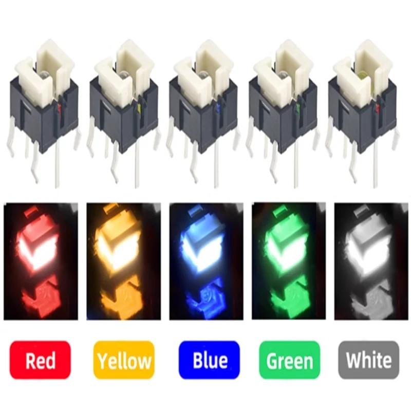 50Pcs 6x6x7mm 6*6mm Through Hole Reset Micro Push Button Tactile Momentary Switch With LED Green Red Blue White Yellow Light
