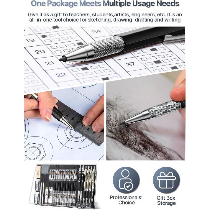 Mechanical Pencil Set with Case 37 Count, Drawing Pencils 0.3, 0.5, 0.7, 0.9MM & 2PCS 2MM Sketching Pencils with 492PCS Lead Refills (6B 4B 2B HB 2H