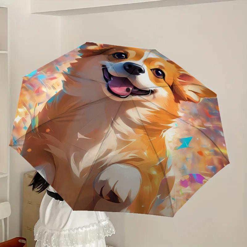 1pc Happy Corgi Celebration Umbrella with Plastic Handle,Suitable for All Seasons Home Travel Outdoor UmbrellaDD280