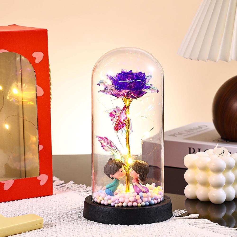 Gold foil rose couple doll glass cover Valentine's Day gift practical ornament Christmas creative gift