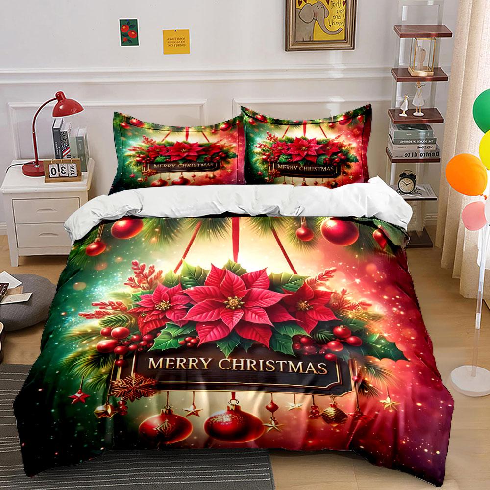 Christmas Poinsettia Decor Set Bedding Duvet Cover Set Duvet Cover Pillowcases (1*Duvet Cover 2*Pillowcases, without duvet insert)