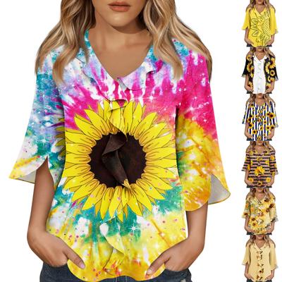 Рубашки с рукавом 3/4 для женщин, милые топы, футболки с рисунком, блузки, повседневные базовые топы больших размеров, пуловеры