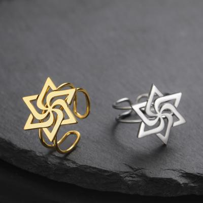 Золотой Цвет Звезда Давида Открытые Кольца Je Israel Женское Кольцо Мужское Нержавеющая Сталь Регулируемые Пальцевые Украшения 2026 Подарки