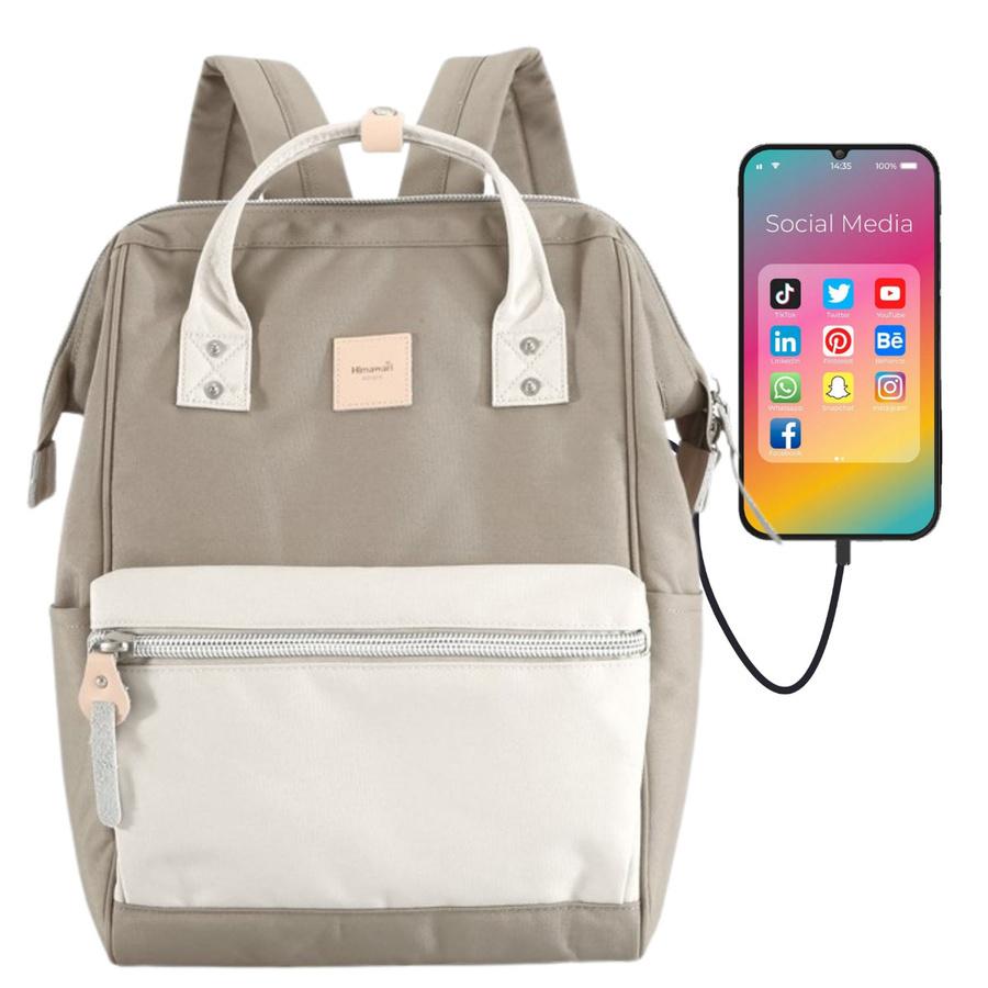 Kremowo-beżowy plecak z miejscem na laptopa i portem USB - Himawari