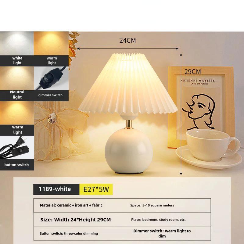 Creative Pleated Table Lamp Pleated Girl Bedroom Small Night Lamp Instagram Atmosphere Ceramic Bedside Table Lamp