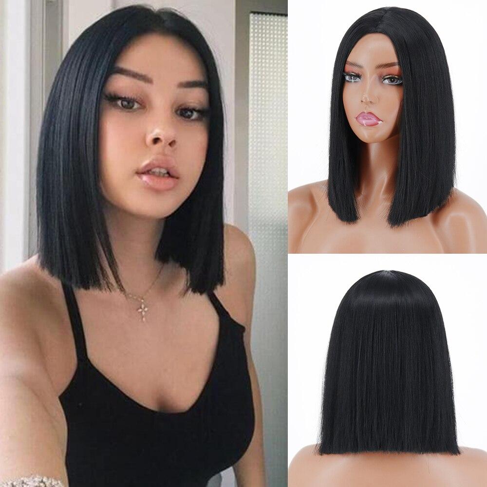 XINRAN Короткий прямой черный парик длиной до плеч для женщин, Хэллоуин, косплей, термостойкое синтетическое волокно, модные парики в стиле Лолиты