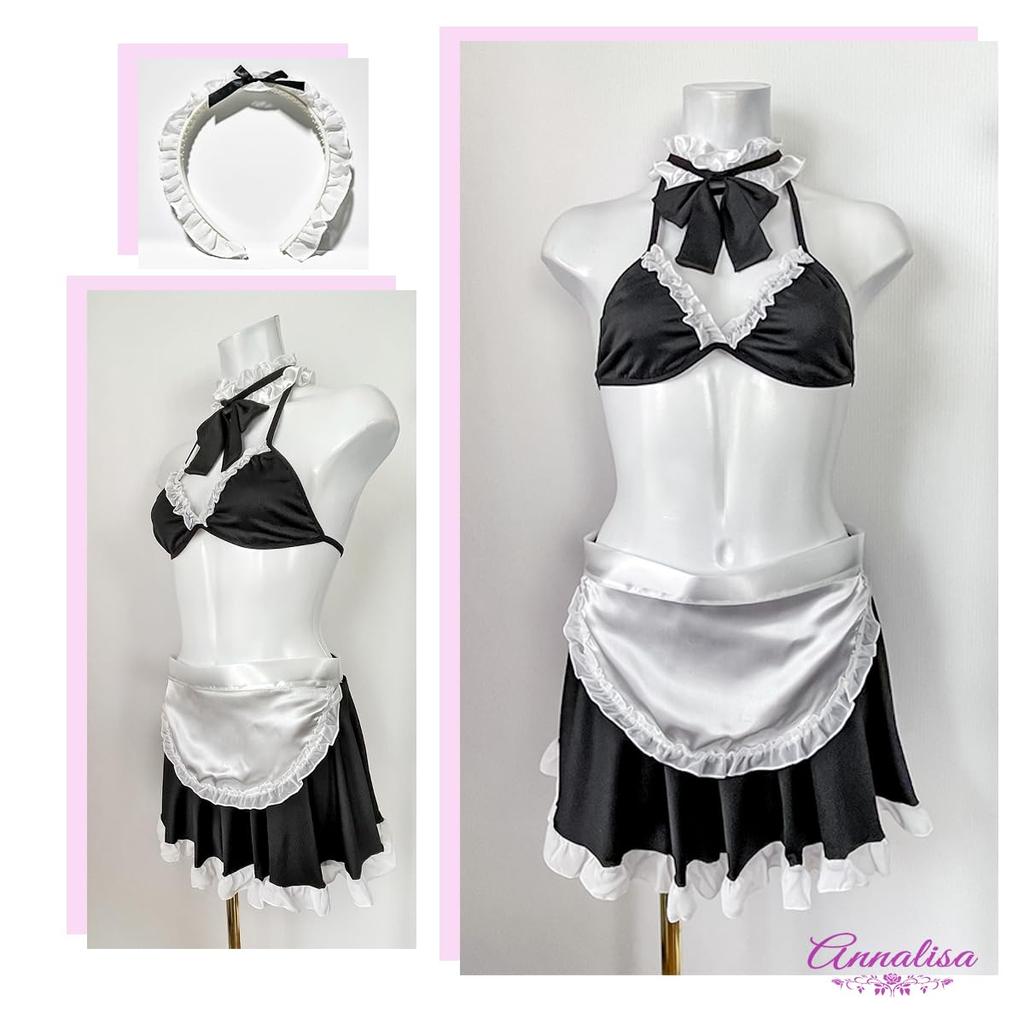 Maid Uniform Cosplay Costume Maid Bikini Elegant Cute Sexy Apron Underwear Sexy Lingerie Competition Underwear Jersey Bra Halloween Black Event