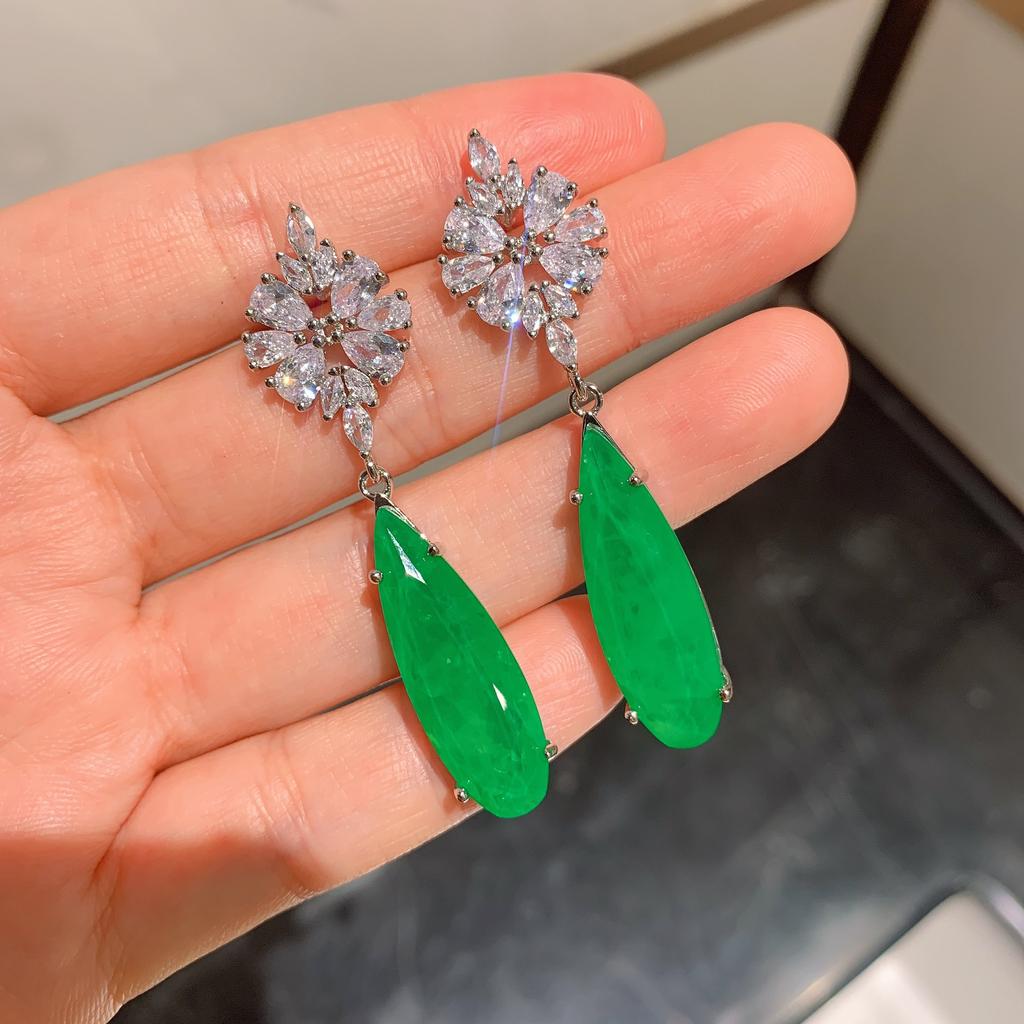 Jewelry Classic Retro Simulation Emerald Big Earrings Evening Water Drop Main Stone 10 * 30