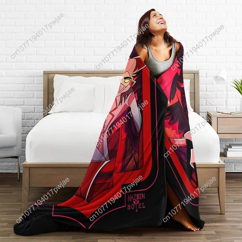 Hazbin Lucifer Cartoon Hotels Blankets Flannel Printed Alastor Action Anime Portable Lightweight Throw Custom blankets