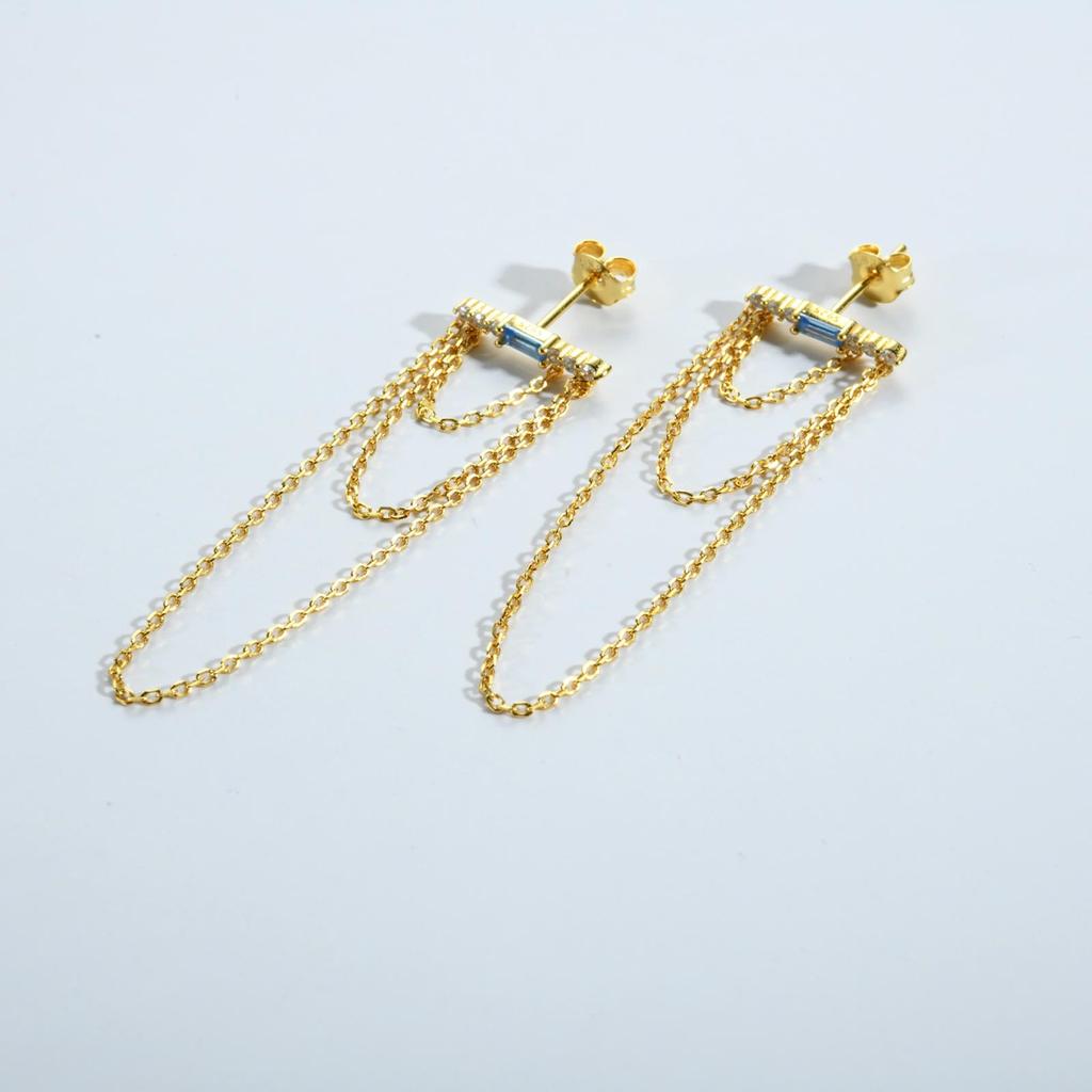 ANDYWEN Стерлингового серебра 925 пробы, стильные великолепные серьги из стерлингового серебра с позолоченными цирконами и несколькими цепочками, женские роскошные ювелирные украшения