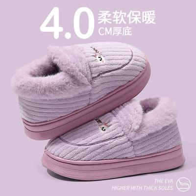 Тапочки хлопковые на каблуке 2025 зимние для комнаты, домашние вельветовые на толстой подошве теплые бытовые водонепроницаемые хлопковые туфли для женщин и мужчин на зиму