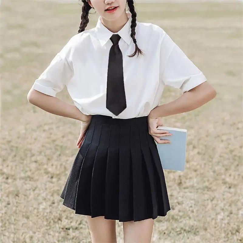 Черные плиссированные юбки для женщин, женская юбка А-силуэта с высокой талией, короткая одежда в стиле колледжа, японские женские брюки