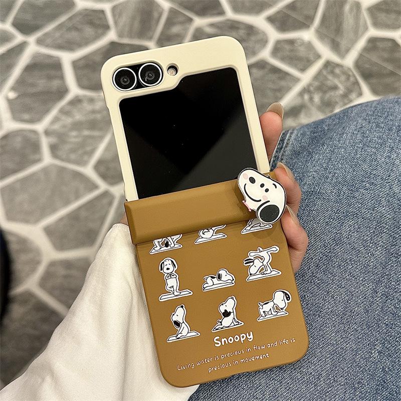 Корейский мультяшный чехол для телефона с 9 ячейками для Samsung ZFlip6/Z5 с цветовыми блоками и магнитной подставкой