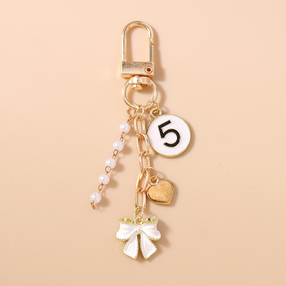Cute Bowknot Love Heart Keychain Women Girl Pearl Beaded Key Ring Pendants for Handbag Decor DIY Handmade Key Chain Gift