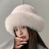 Women Luxury Winter Hat Real Rex Rabbit Fur Bomber Hats Lady Winter Genuine Fox Fur Cap Beanies Warm Soft Fluffy Natural Fur Hat