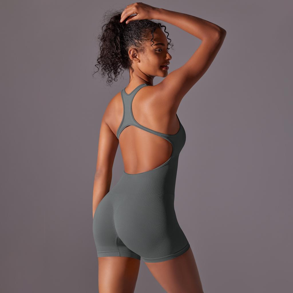 Auroth Backless Fitness Bodysuit Women Seamless Shorts One Piece Yoga Romper Workout Running Sports Jumpsuit