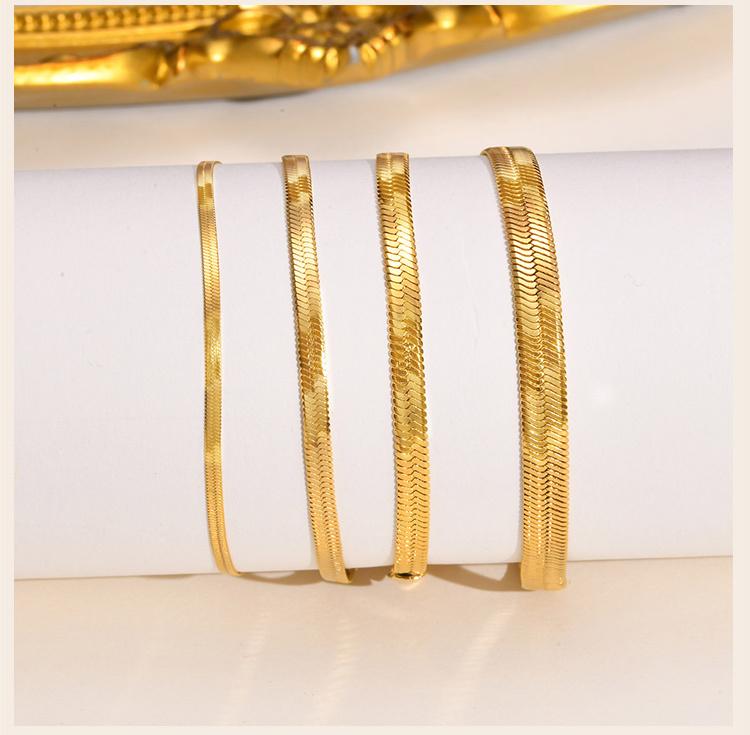 Herringbone Snake Chain Bracelet For Women ,18k Gold Plated Link Adjustable Stainless Steel Width 2/3/4mm