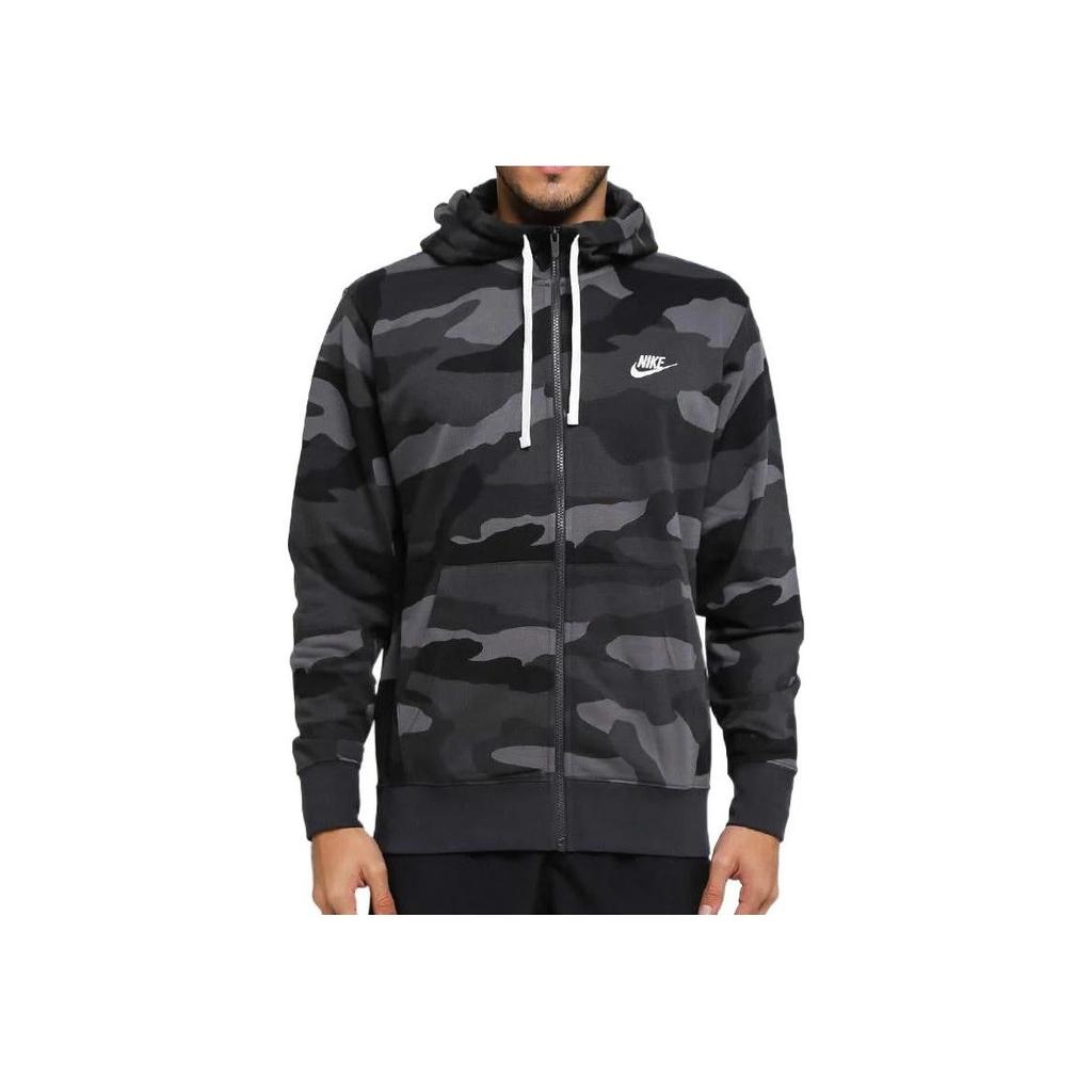 Nike Толстовка с капюшоном на молнии с камуфляжным логотипом, мужские топы, черный BV3625-021