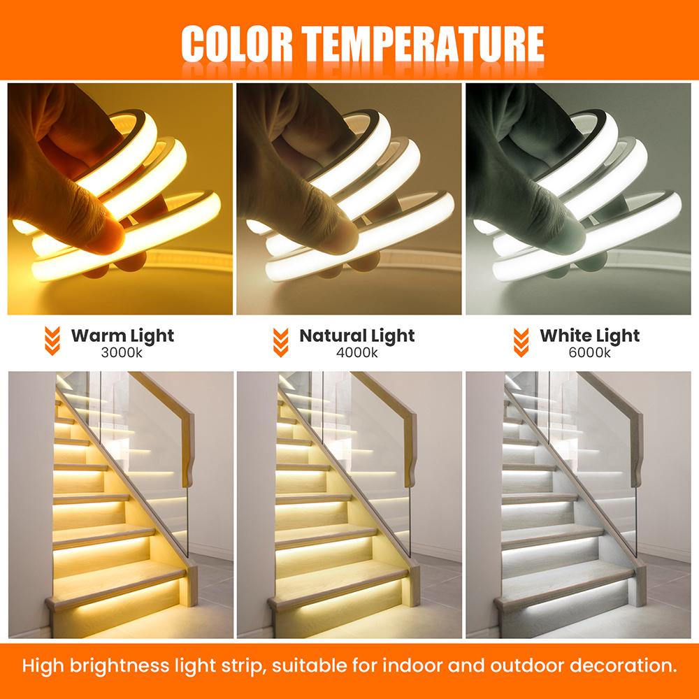 24V Waterproof COB LED Solar Strip Neon Light 320LEDs/m Flexible Rope Light Warm Natural White Courtyard Outdoor Home Lighting