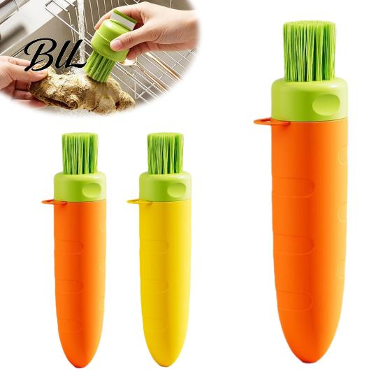Kitchen Cleaning Brush 3-in-1 Garlic Peeler, Carrot Shape Vegetable Portable Ginger Fruit Peeler for Home Scrubber with Brush, Multi-Functional