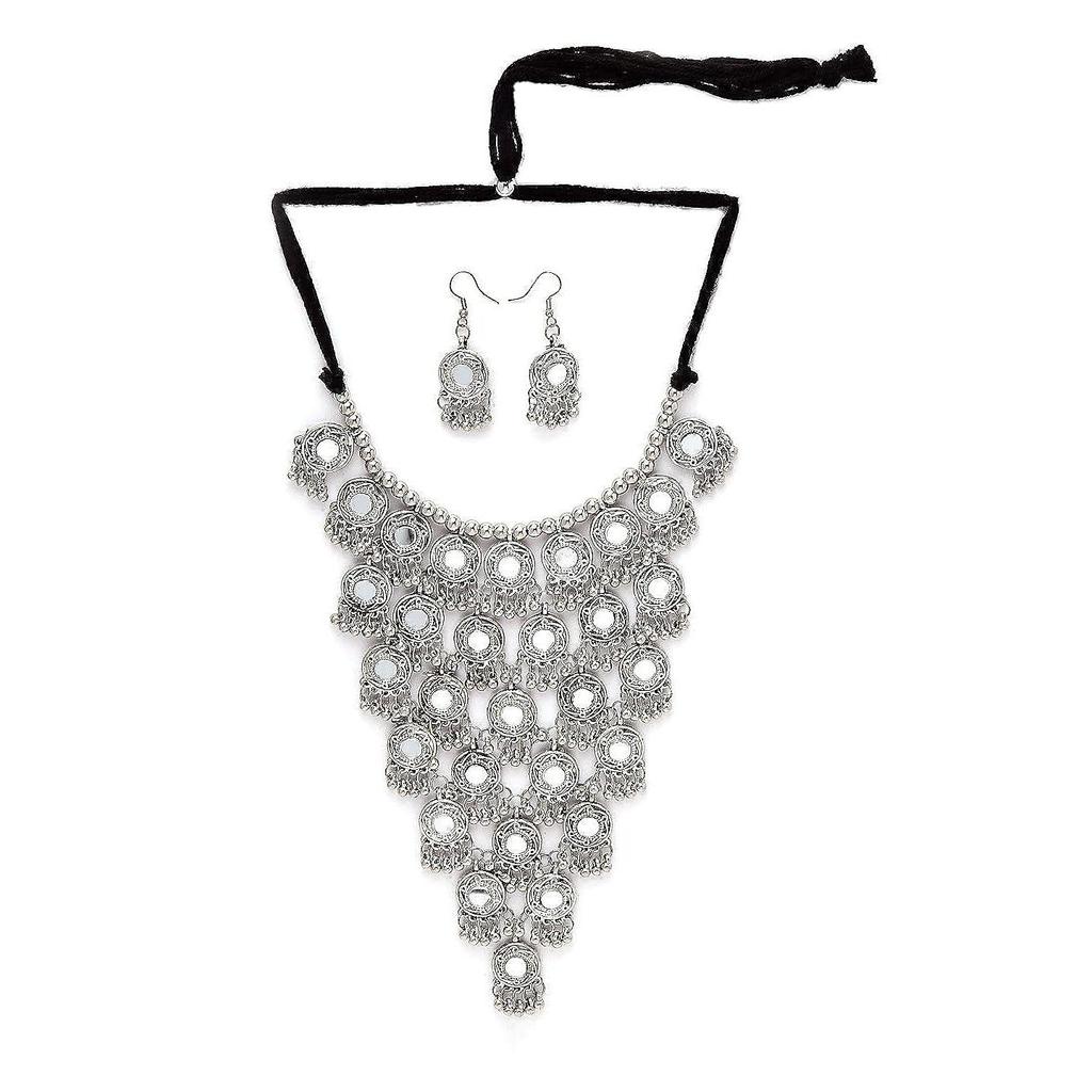 Shining Diva Fashion Последний стильный традиционный набор украшений из окисленного серебра для женщин