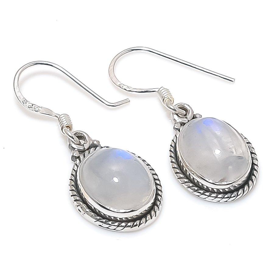 Серьги из стерлингового серебра 925 пробы с натуральным радужным лунным камнем, 1,25 дюйма, O6Y99