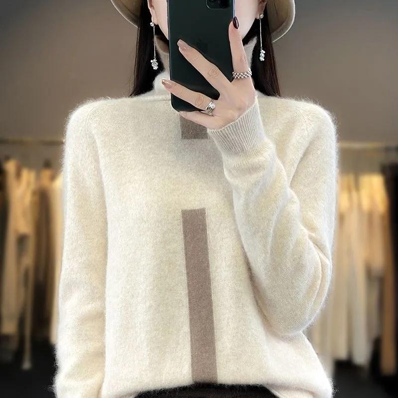 Lafarvie Mink Cashmere Turtleneck Sweater Women Autumn Winter Coloth Soft Warm Jumper Pull Femme Hiver Jumper Pullove Outwear